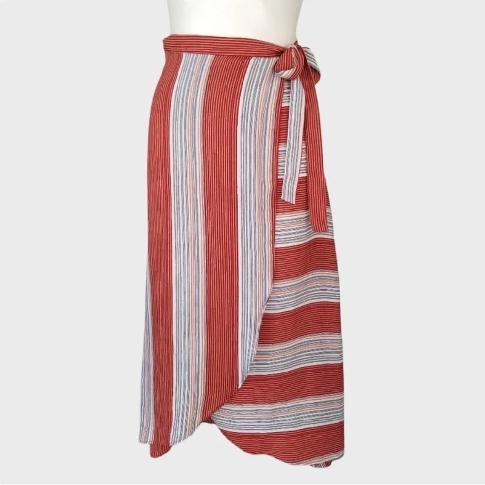 Lavender Field Striped Wrap Midi Skirt S Rust Black